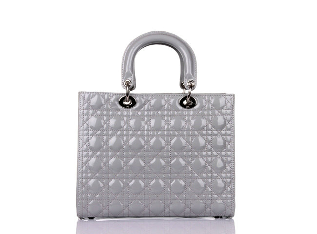 replica jumbo lady dior patent leather bag 6322 grey with silver